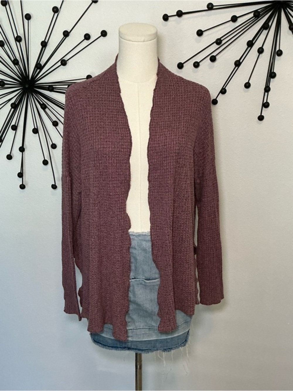 American Eagle Plush Waffle Knit Cardigan Size Medium Mauve